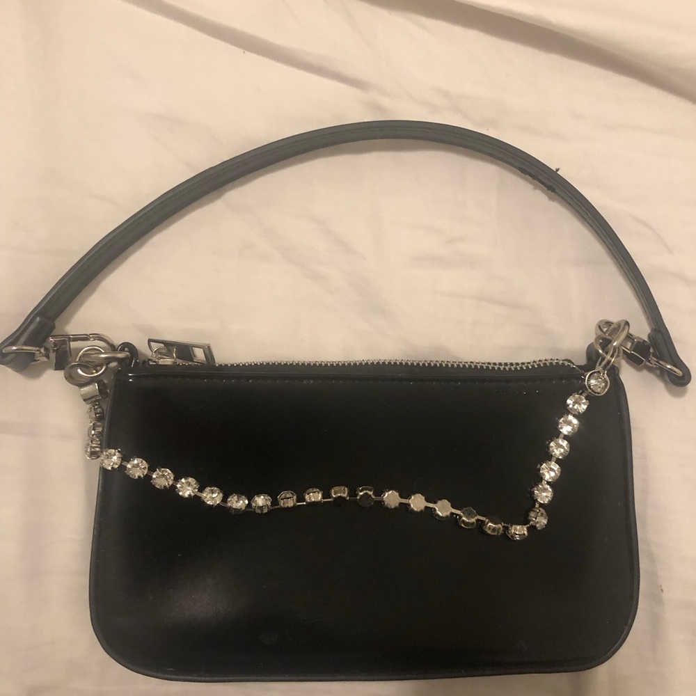 UO Black Clutch with Chain Detail and Smooth Leather